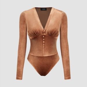 Velvet v-neck solid button bodysuit in copper 6 NEW
